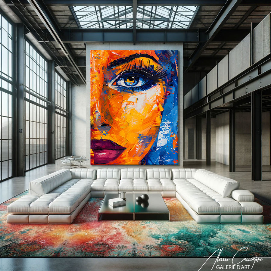 Tableau Visage Femme Coloré – mise en situation