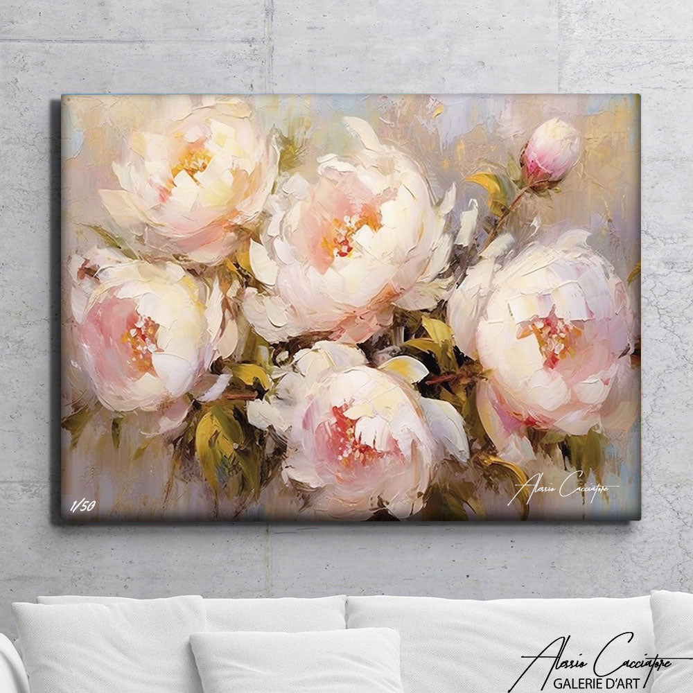 tableau peinture pivoine