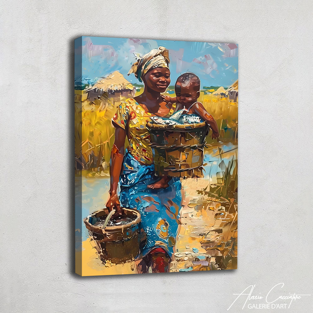 TABLEAU FEMME AFRICAIN AVEC BÉBÉ

