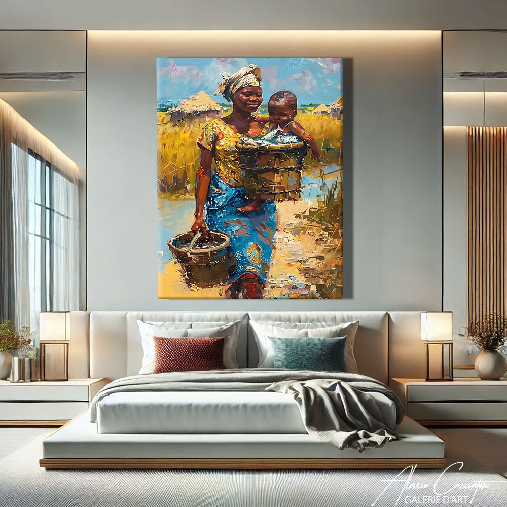 TABLEAU FEMME AFRICAIN AVEC BÉBÉ
