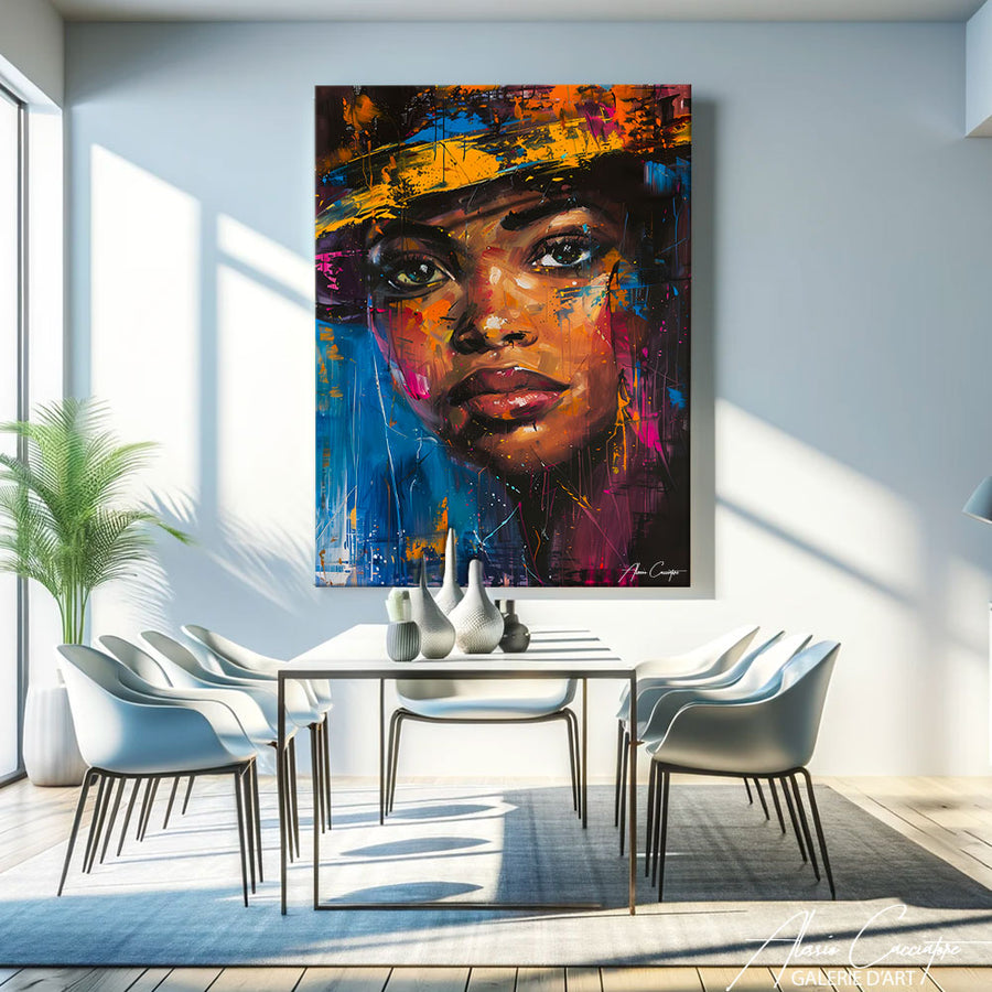 Peinture Acrylique Portrait de Femme Africaine – mise en situation