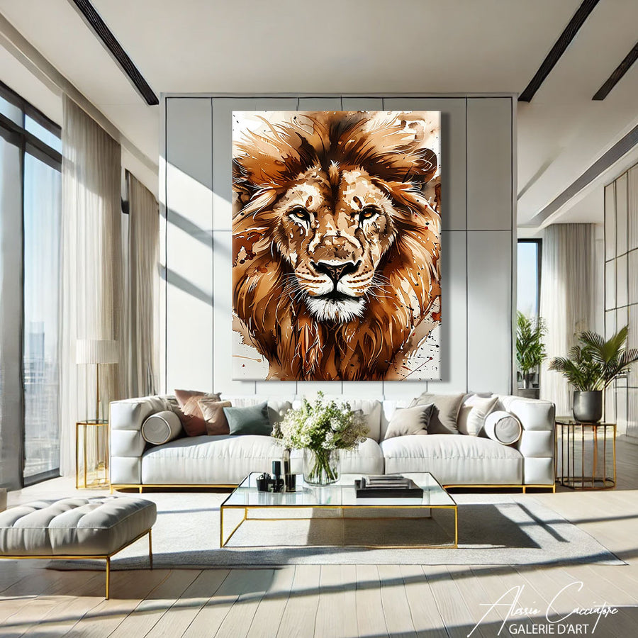 TABLEAU LION AQUARELLE – mise en situation