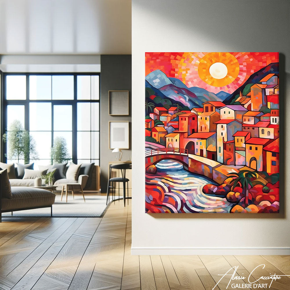 tableau peinture abstrait ville