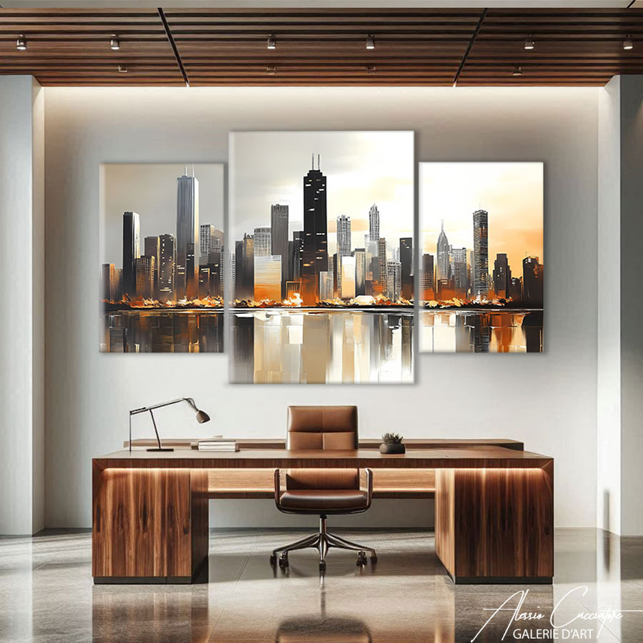 TABLEAU TRIPTYQUE MODERNE GRIS – mise en situation