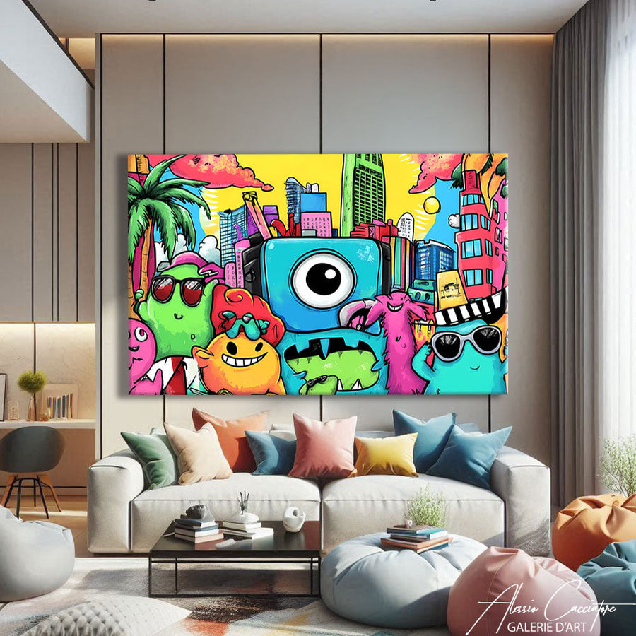 TABLEAU MULTICOLORE CONTEMPORAIN AlessioCacciatore – mise en situation