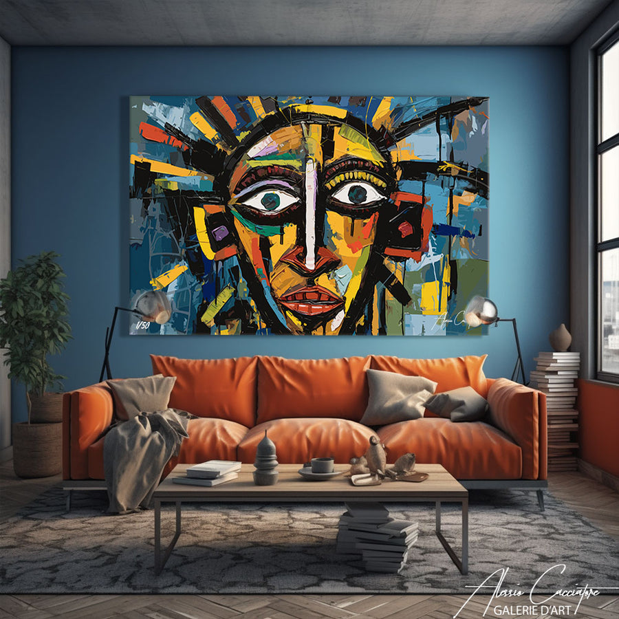 tableau abstrait bleu – mise en situation