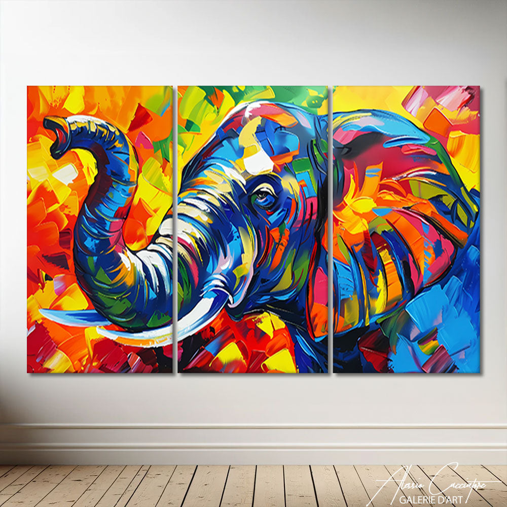 Tableau Triptyque Éléphant
