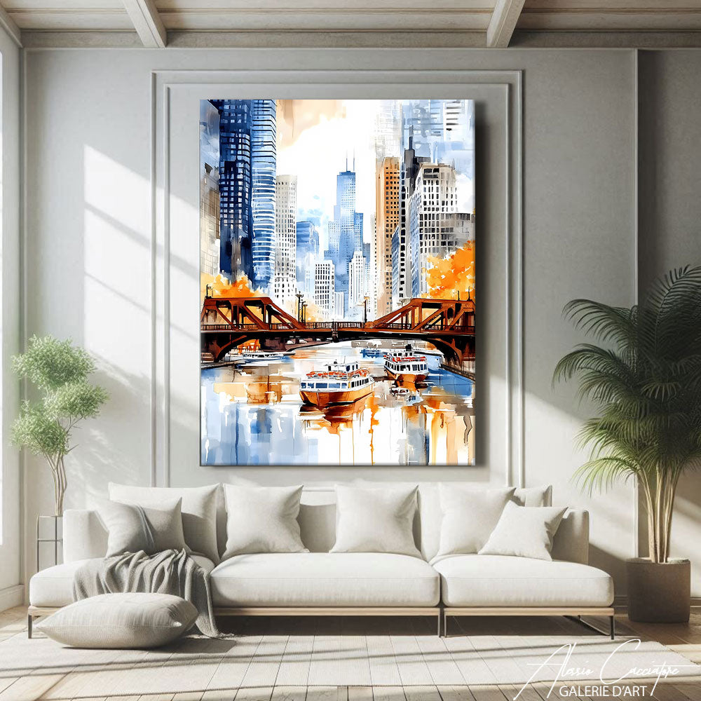TABLEAU CHICAGO AQUARELLE