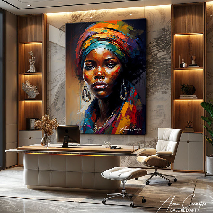 tableau femme africaine abstrait