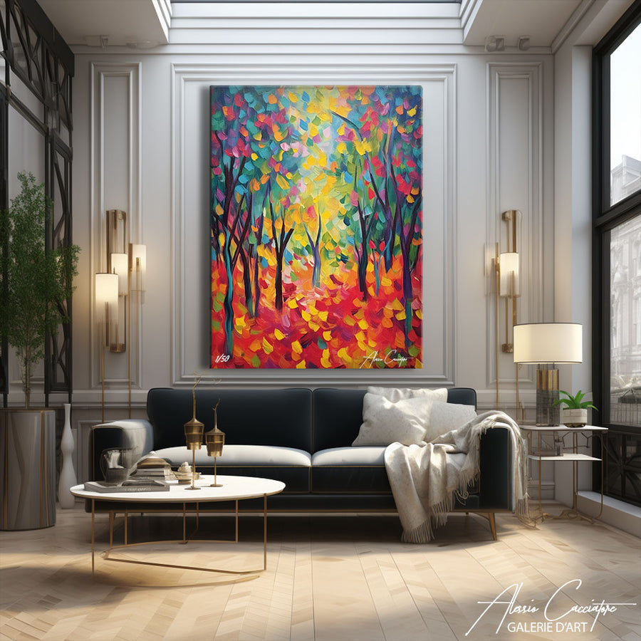 tableau abstrait fleurs – mise en situation