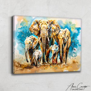 Tableau Elephant Famille