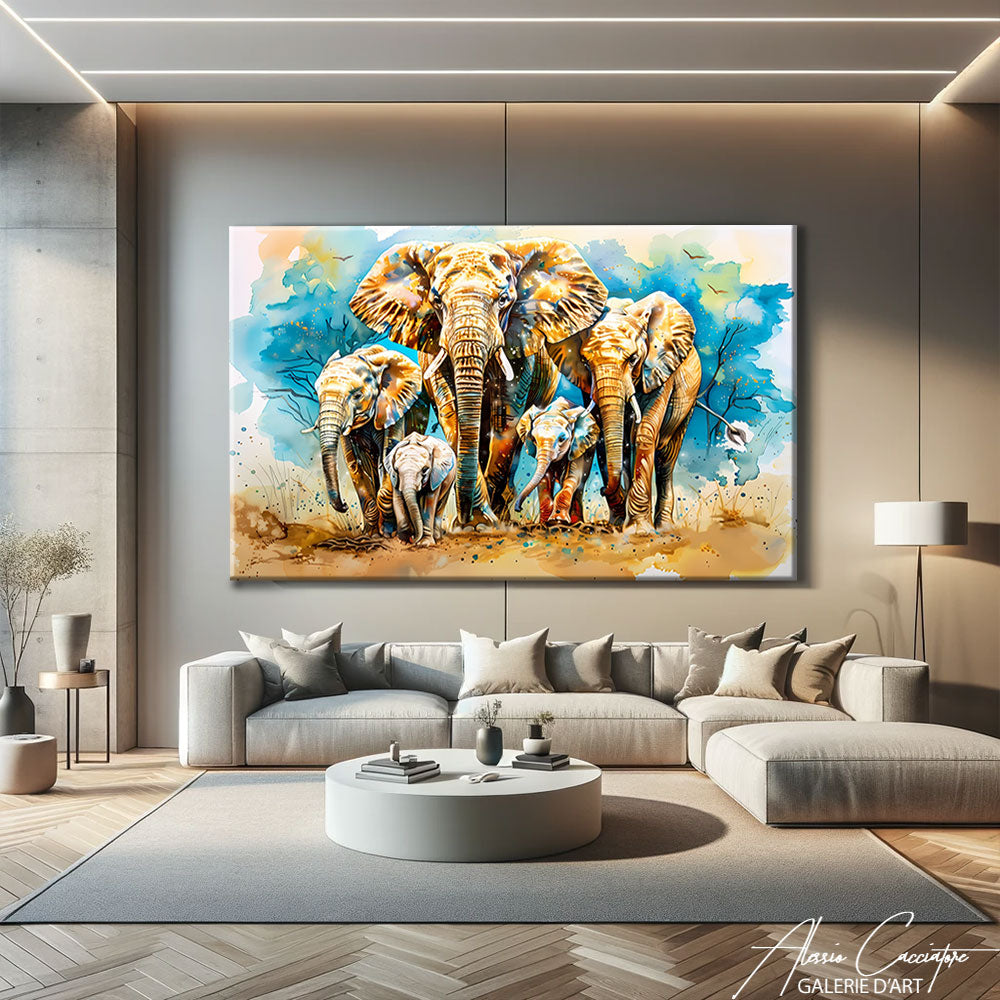 Tableau Elephant Famille