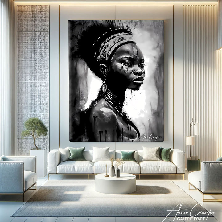 tableau noir et blanc africain