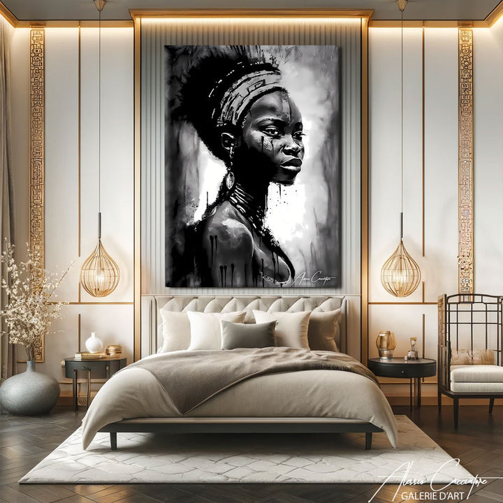 tableau africain noir et blanc