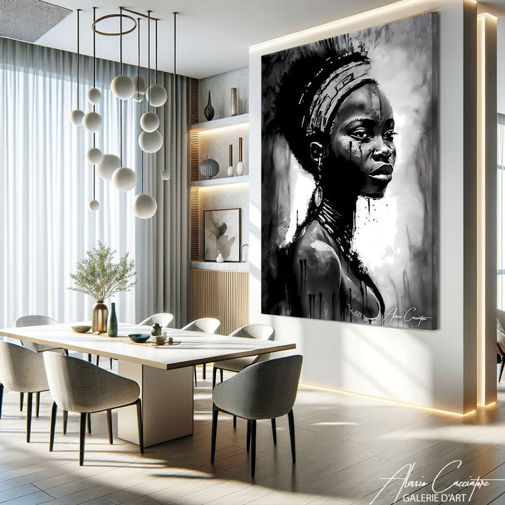 tableau africain noir et blanc