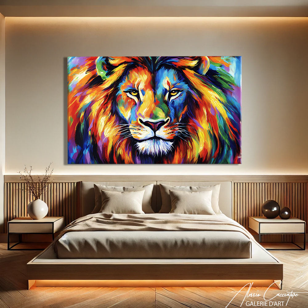 TABLEAU LION COLORÉ