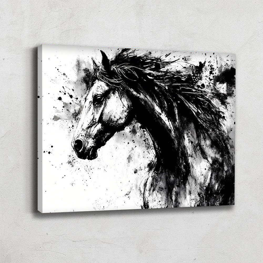 TABLEAU CHEVAL NOIR ET BLANC