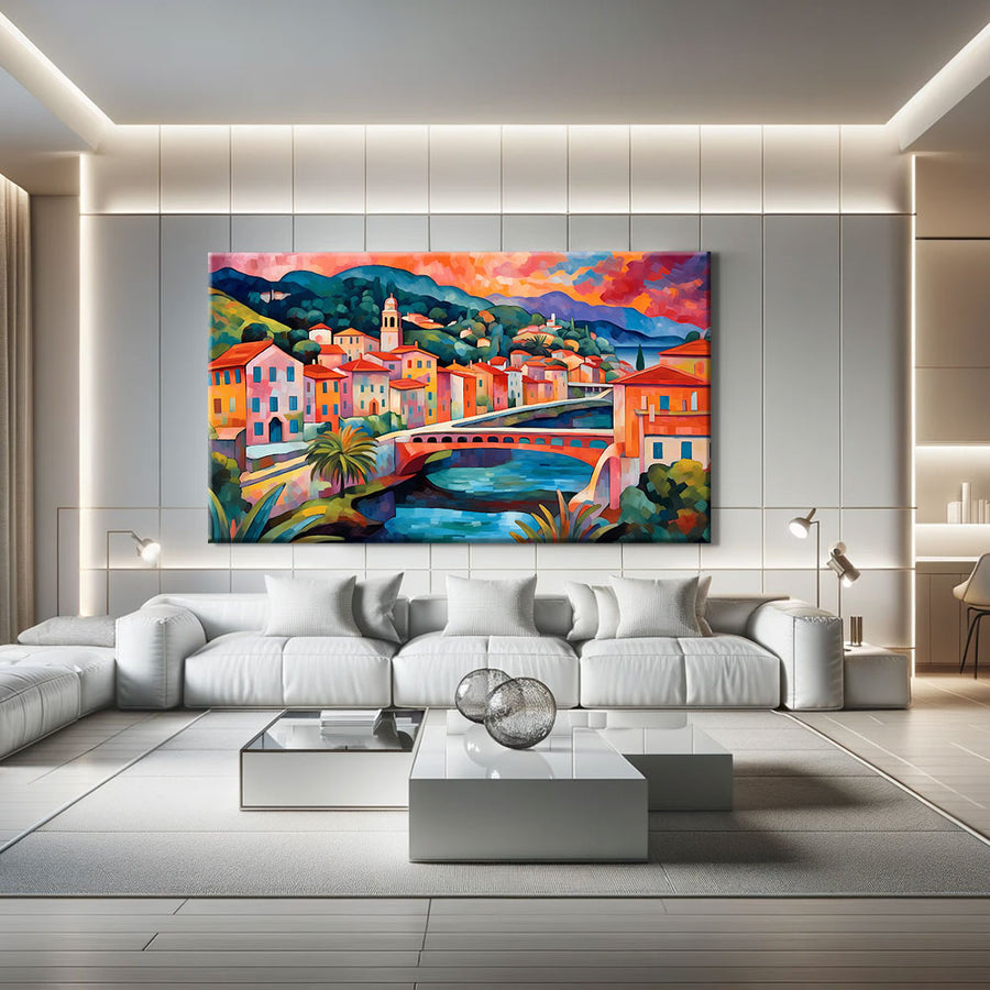 Tableau Peinture Village – mise en situation
