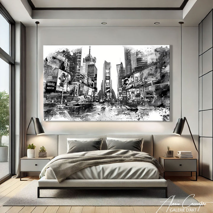 Tableau Time Square Noir et Blanc
