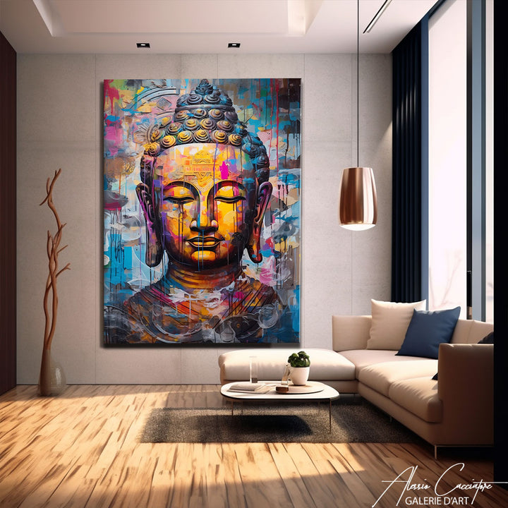 tableau peint bouddha