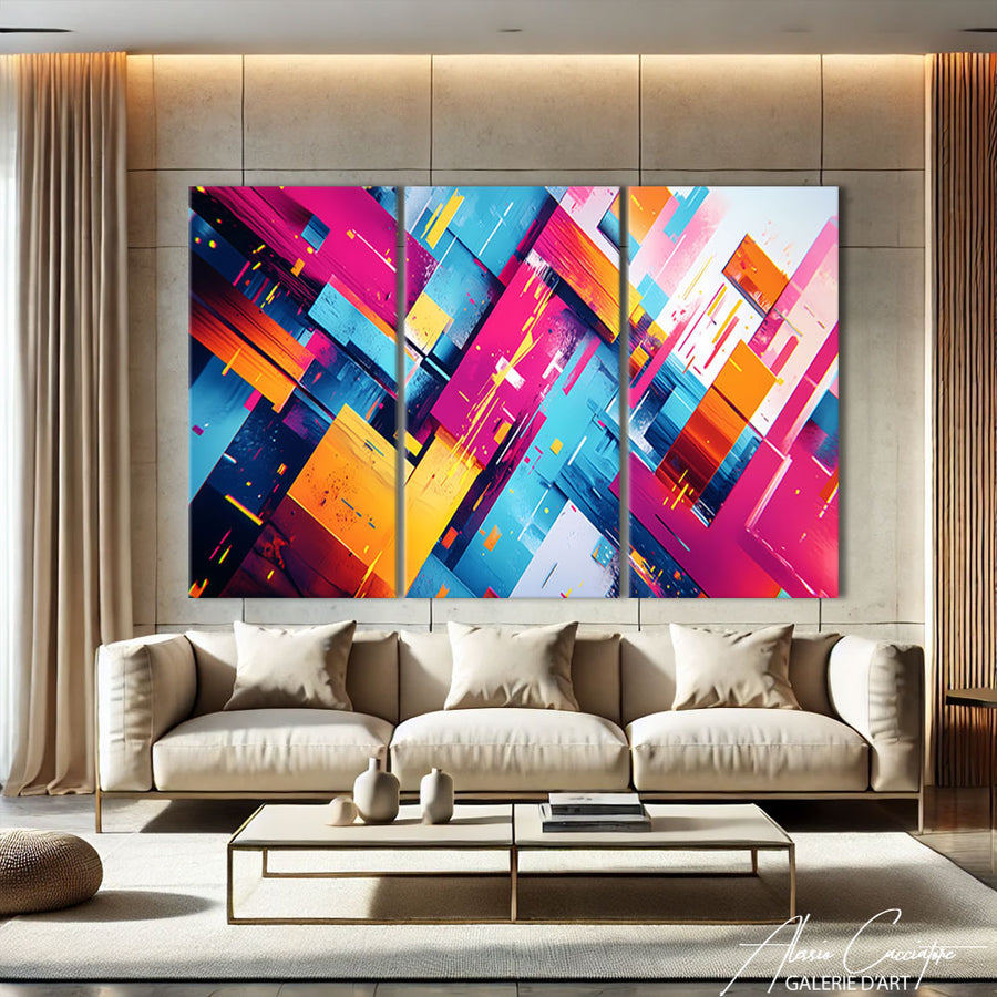 Abstrait Tableau Triptyque Moderne – mise en situation