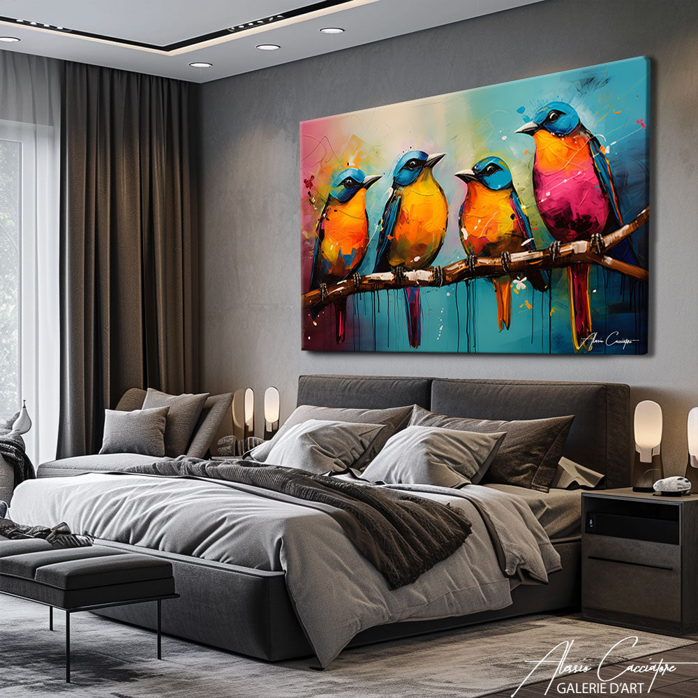 tableau oiseaux abstrait