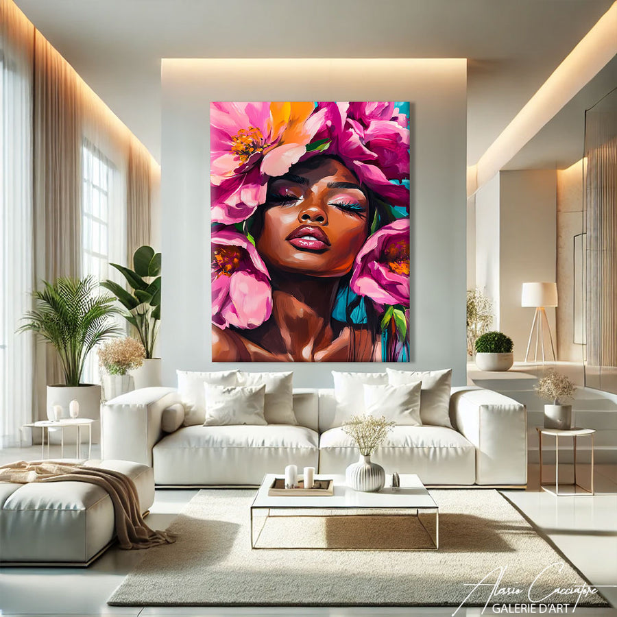 TABLEAU FEMME AFRICAINE MULTICOLORE – mise en situation