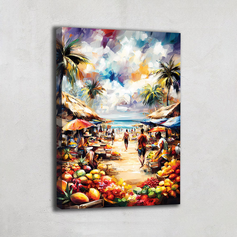 TABLEAU AFRICAIN MARCHÉ TROPICAL