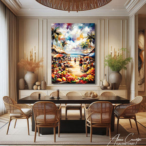 TABLEAU AFRICAIN MARCHÉ TROPICAL
