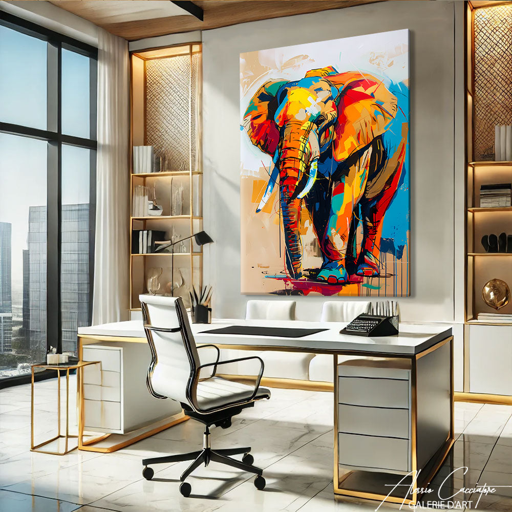 Tableau éléphant multicolore