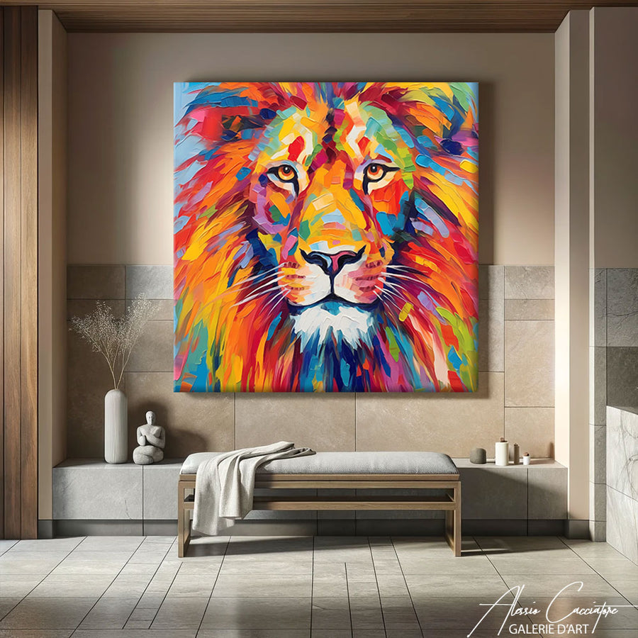 Peinture Tête de Lion Coloré – mise en situation