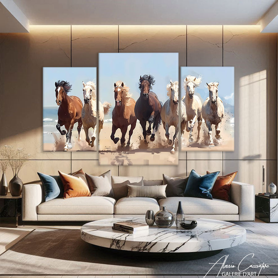 TABLEAU TRIPTYQUE CHEVAUX – mise en situation