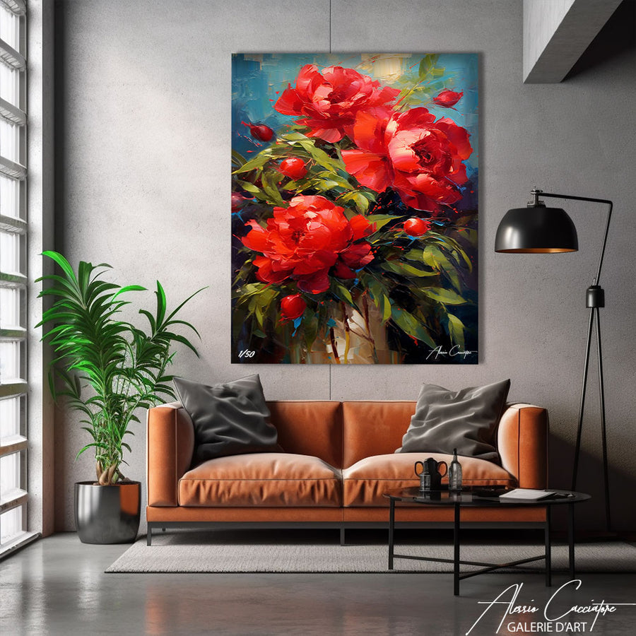 tableau pivoine rouge – mise en situation