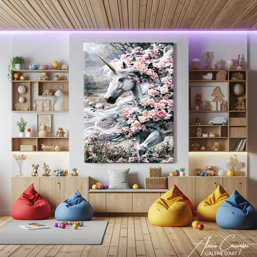 TABLEAU LICORNE FLEURS