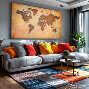 tableau carte du monde doré