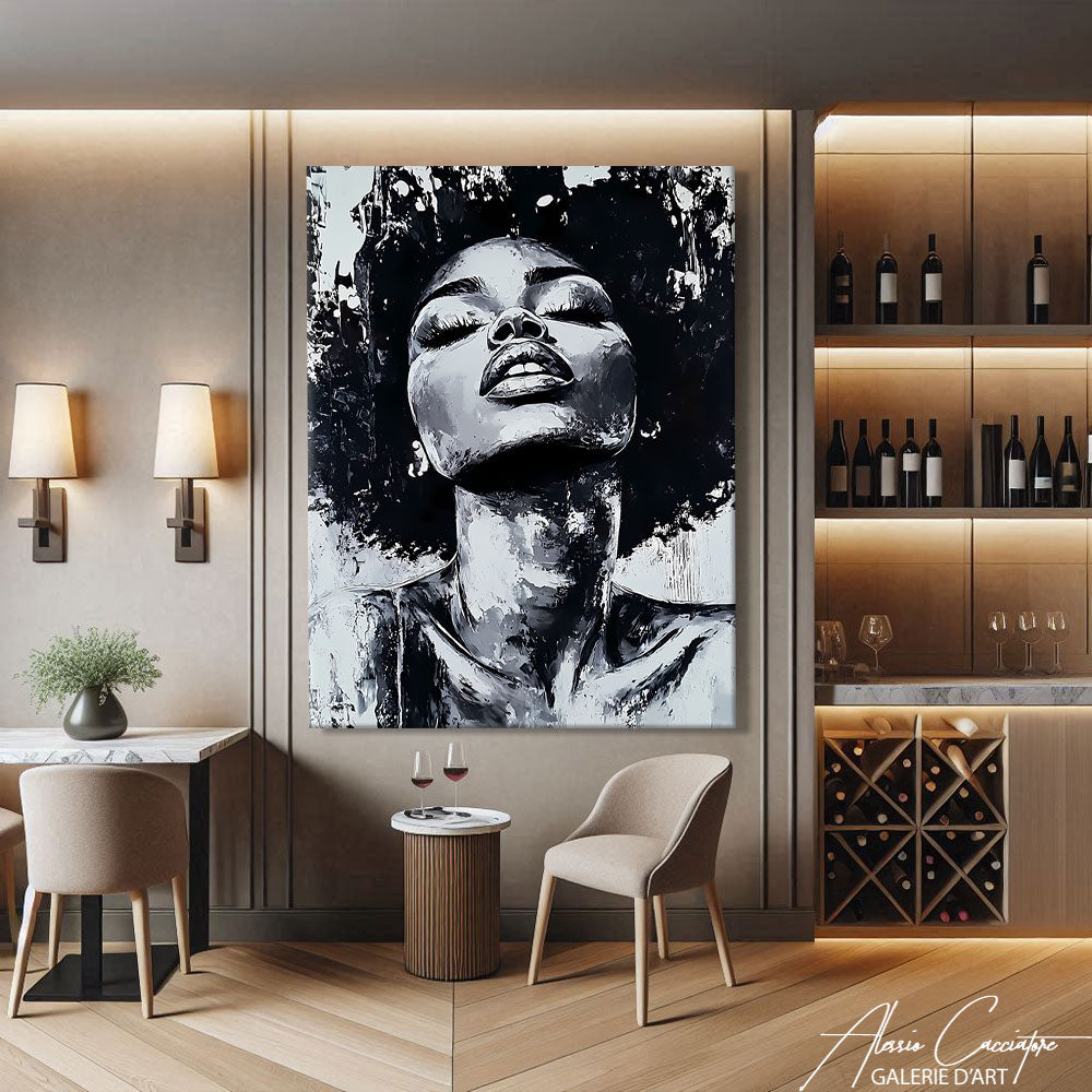 TABLEAU AFRICAINE NOIR ET BLANC