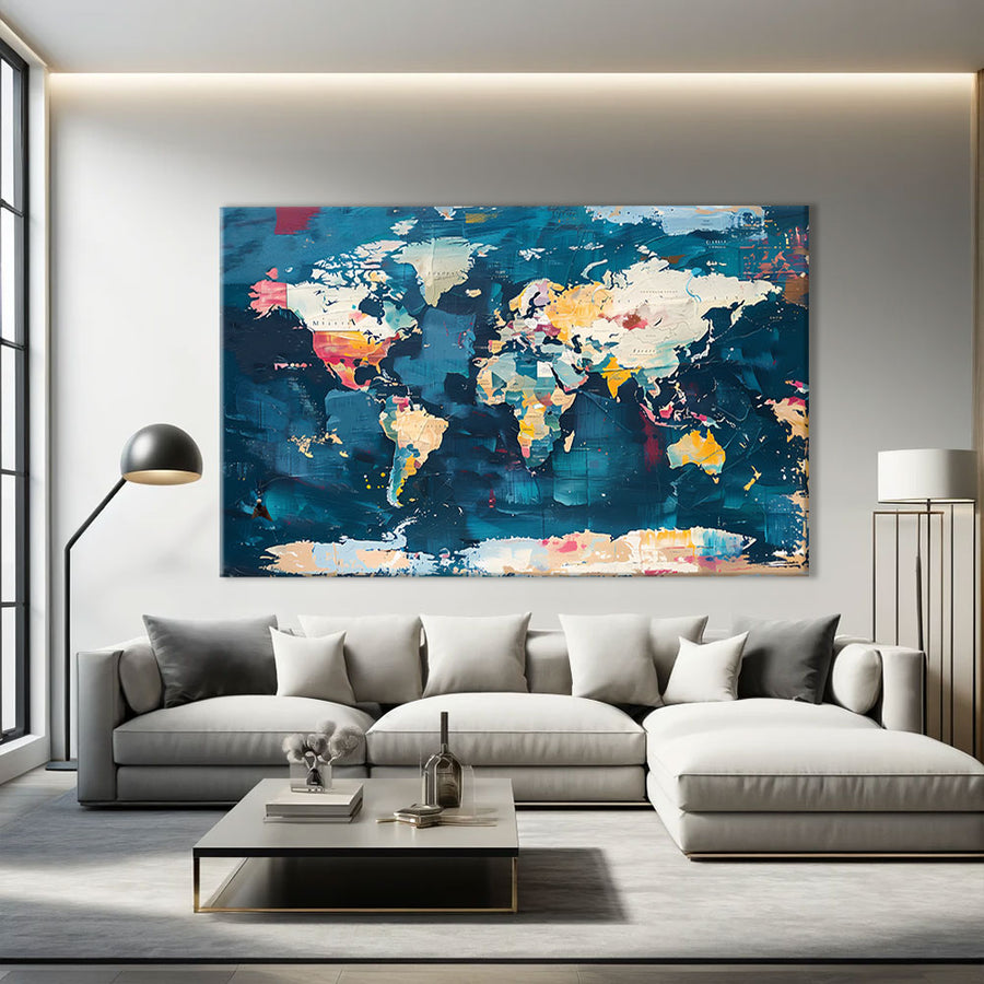 Carte du Monde Peinture Murale – mise en situation