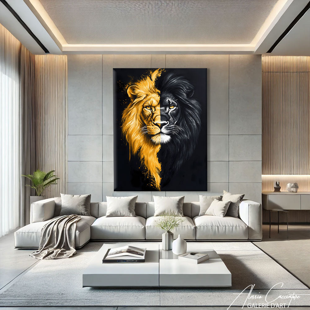 Cadre Lion Noir et Or