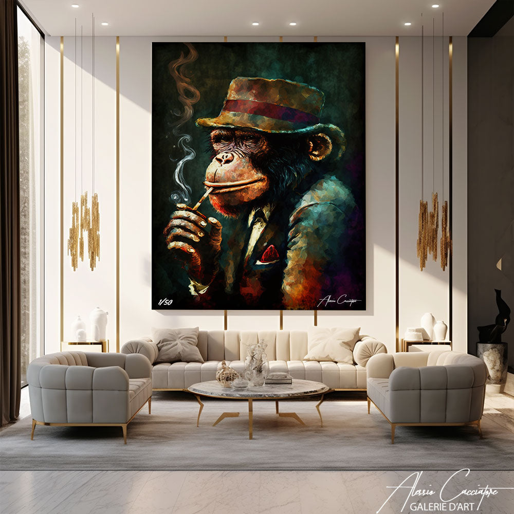 tableau singe fumeur