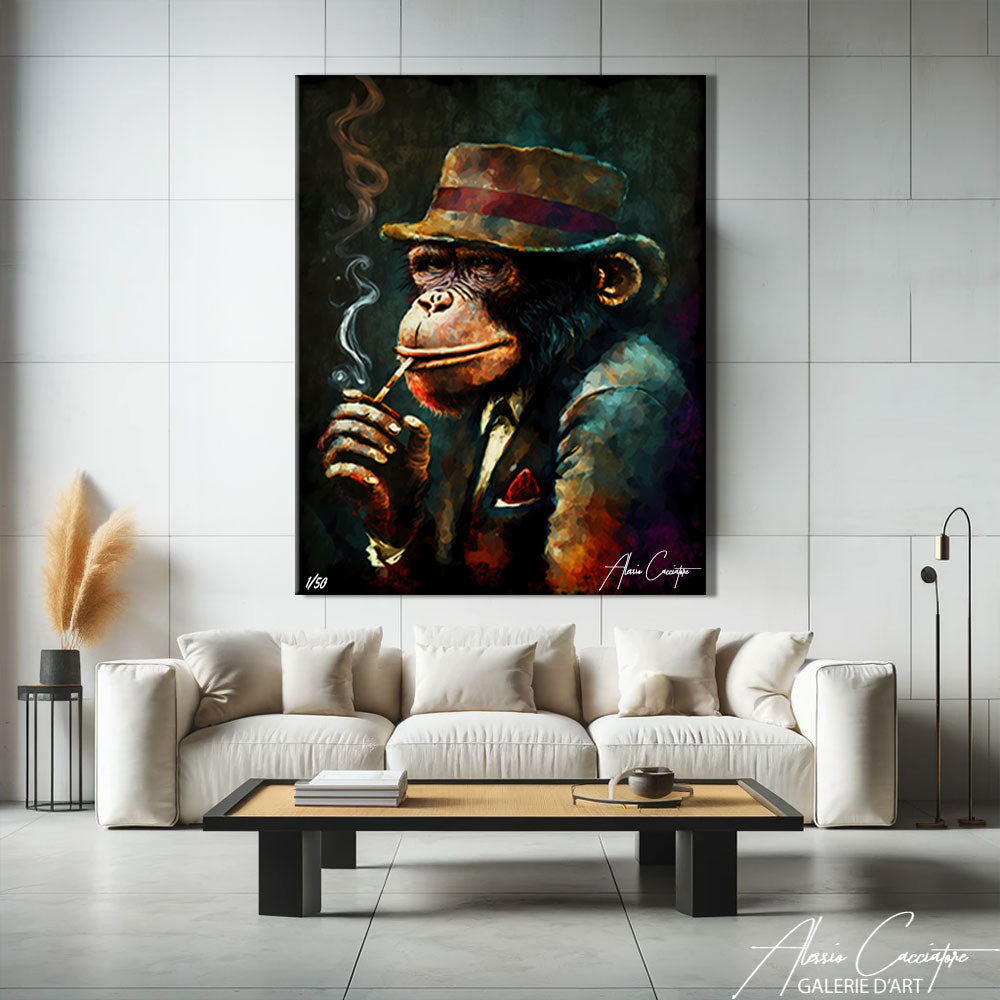 tableau singe qui fume