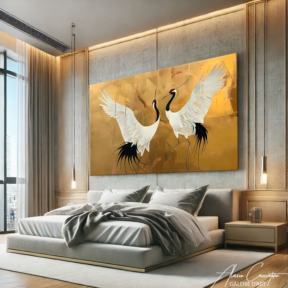 DHHXY Tableau abstrait japonais sur toile, oiseau soleil jaune, grue DHHXY Tableau abstrait japonais sur toile, oiseau soleil jaune, grue