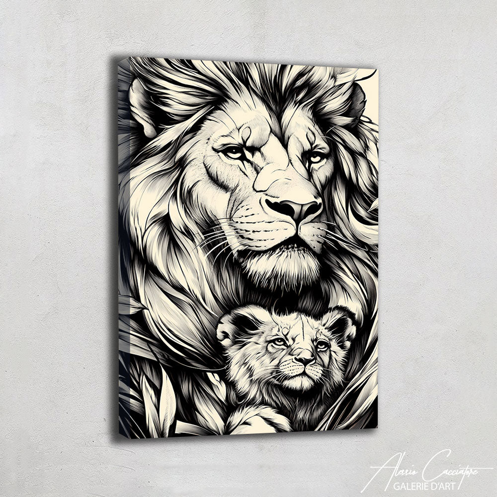 Cadre Lion Noir et Blanc