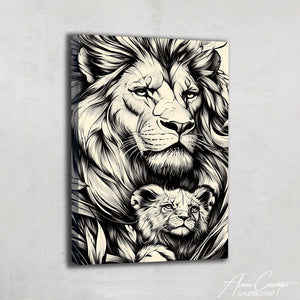 Cadre Lion Noir et Blanc