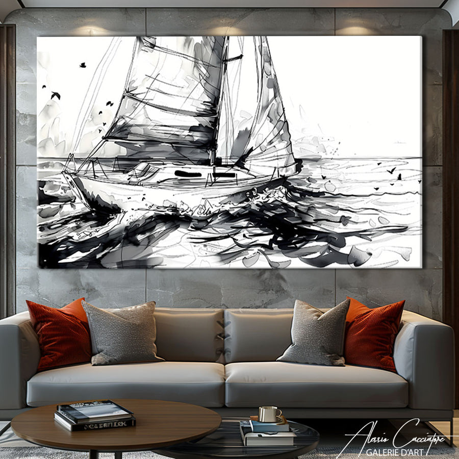 Tableau Bateau Noir et Blanc – mise en situation