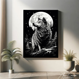 tableau loup pleine lune
