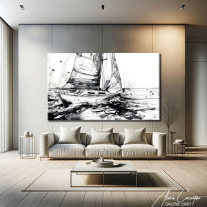tableau voilier noir et blanc