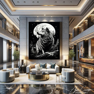 peinture loup pleine lune