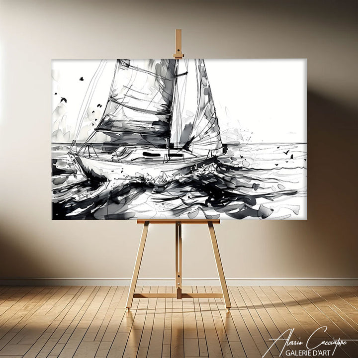 Tableau Bateau Noir et Blanc