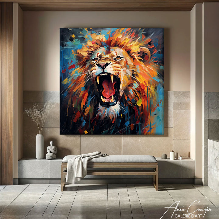 tableau lion coloré