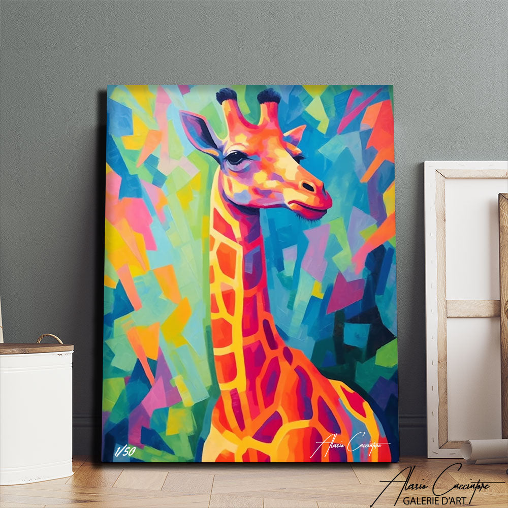 tableau girafe multicolore